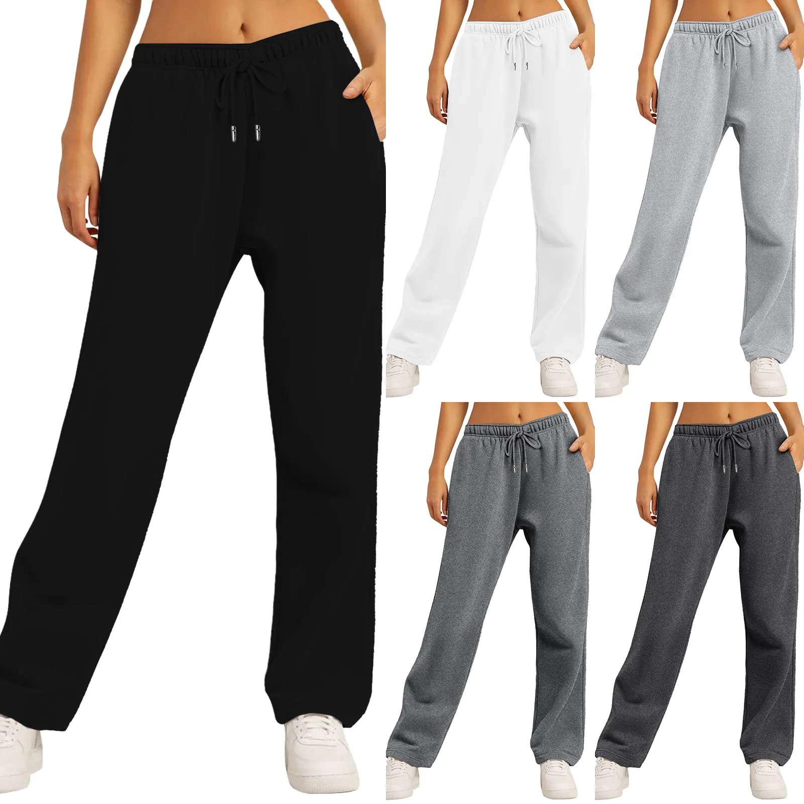 Women's Fleece Lined Sweatpants Straight Pants Bottom All-Math Plain Pants