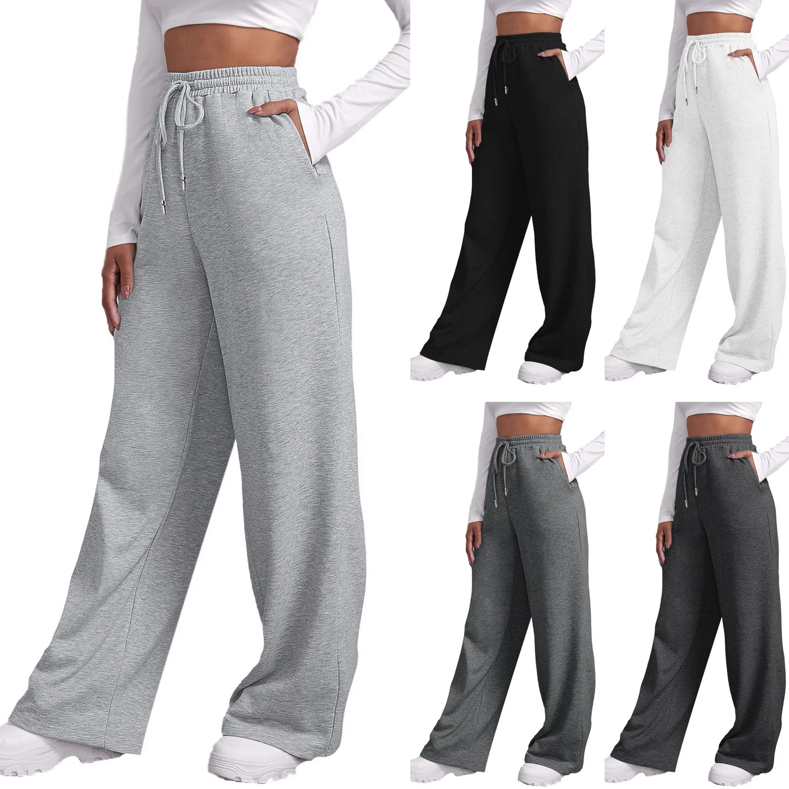 Women's Fleece Lined Sweatpants Straight Pants Bottom All-Math Plain Pants