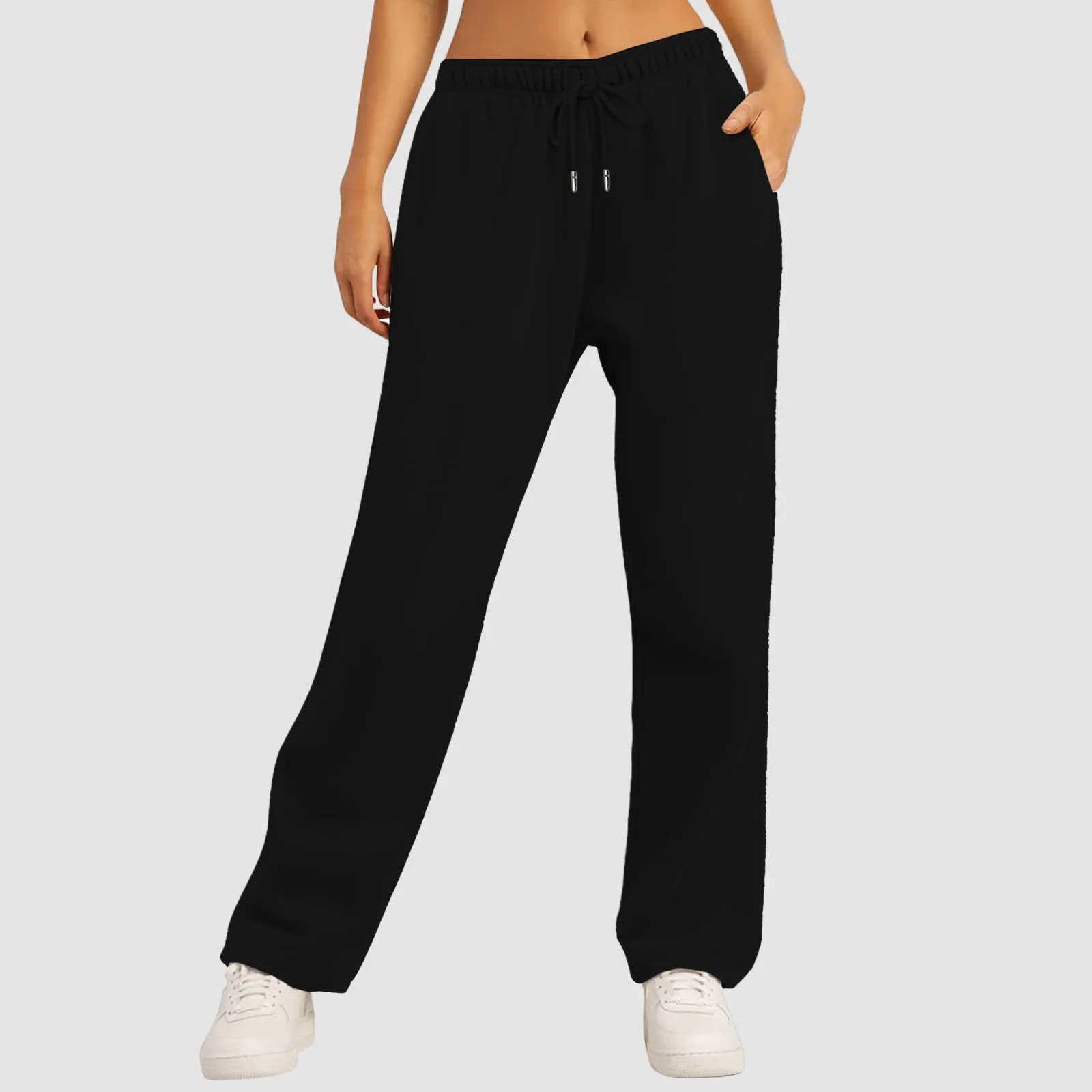 Women's Fleece Lined Sweatpants Straight Pants Bottom All-Math Plain Pants