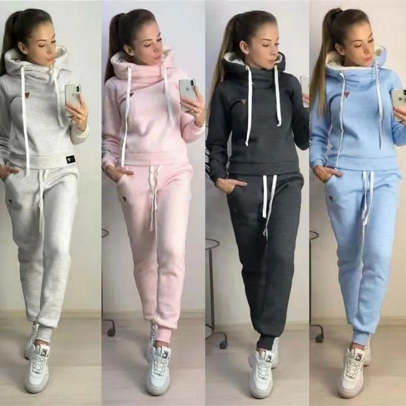 Women 2 Piece Set Tracksuit Fleece Hoodies Pullover Sweatshirts Baggy Trousers Jogger Pants Warm Outfits