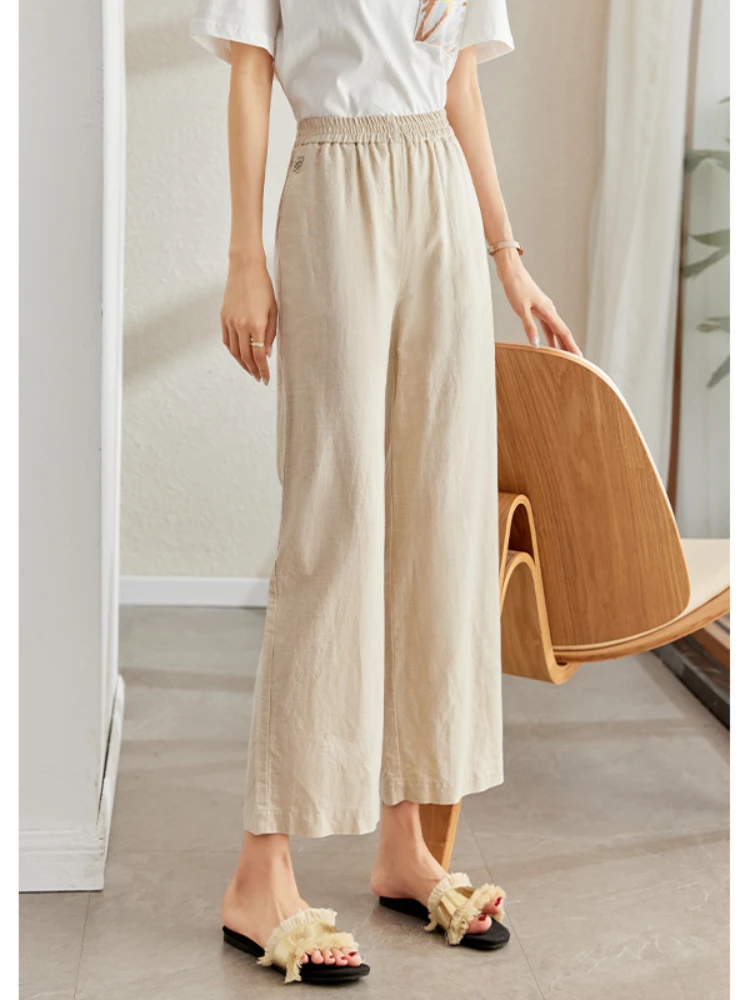 Women Wide Leg Cotton Linen Pants Fashion Simple Casual Solid Straight Leg Loose Thin Trousers Pockets