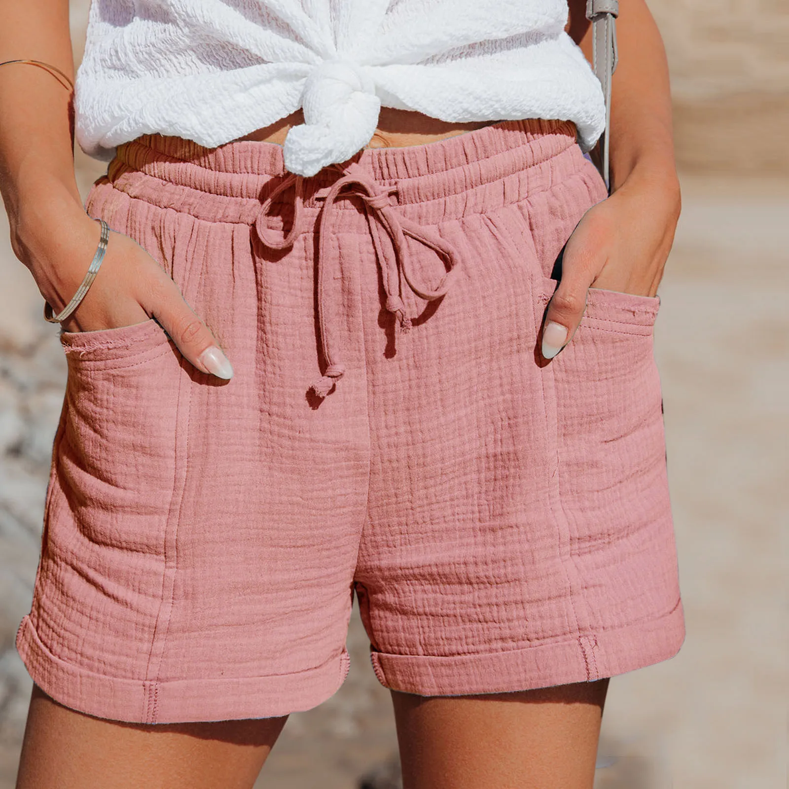 Women Cotton Casual Shorts Streetwear Beachwear
