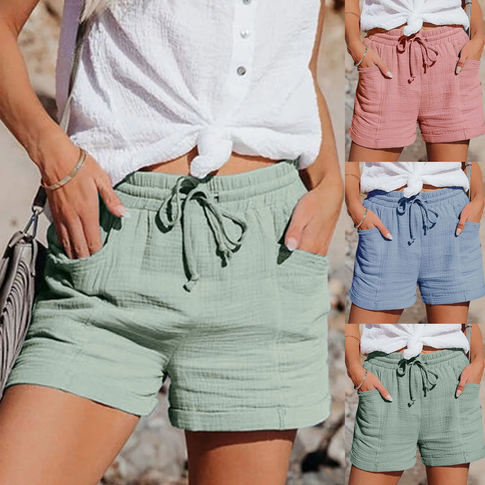 Women Cotton Casual Shorts Streetwear Beachwear