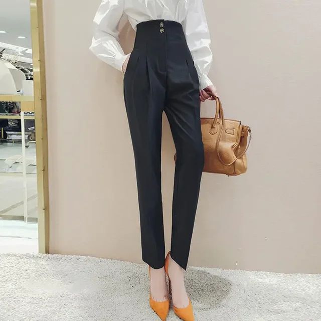 Women's High Waist Slim Harem Pants Nine Points Straight Pants Loose Clothes