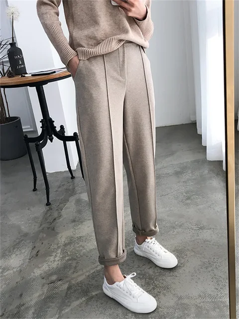Women Pencil Pants' cloths OL Style Wool Suit Pant Loose Trousers Capris