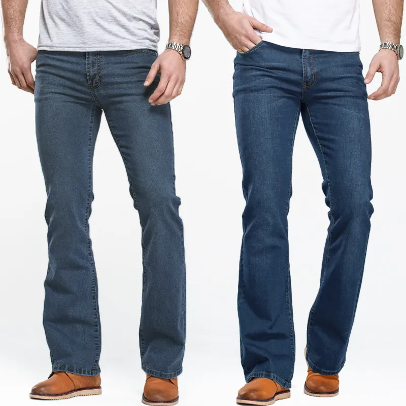 Men's Boot Cut Jeans Slightly Flared Slim Fit Blue Black Trousers Designer Classic Stretch Denim PantsDenim