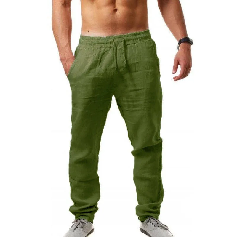 Men's 8 Colors Cotton Linen Pants Breathable Solid Color Casual Linen Trousers