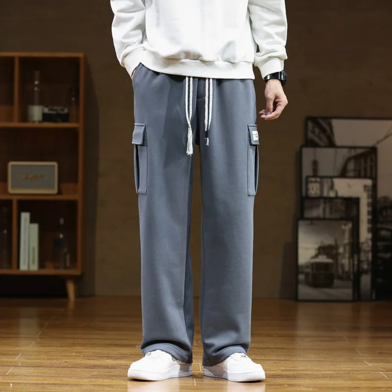 Men Sweatpants Casual Track Pant Multi-Pockets Drawstring Cotton Loose Straight Trousers Large Size 6XL 7XL 8XL