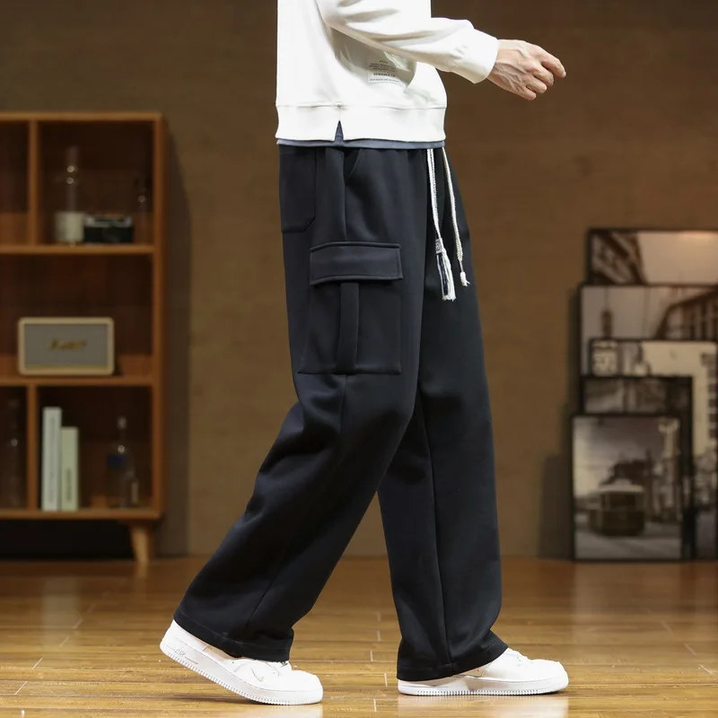Men Sweatpants Casual Track Pant Multi-Pockets Drawstring Cotton Loose Straight Trousers Large Size 6XL 7XL 8XL