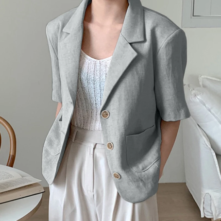 Women Casual Simple Blazer Short Sleeve Pockets Elegant Lightweight Blazer Coats