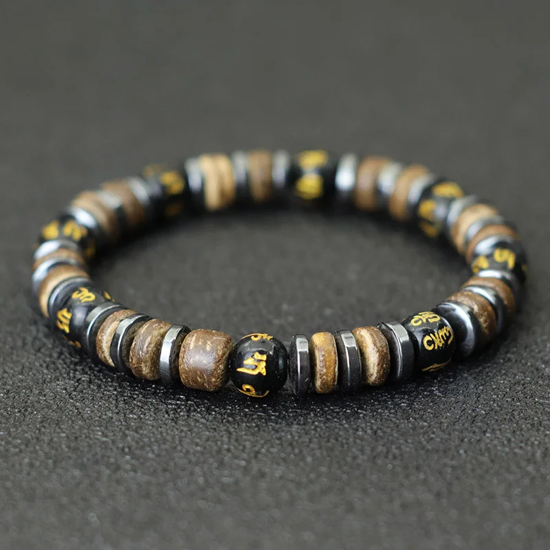 Men Natural Wooden Homme Black Hematite Stone Beaded Accessories Casual Jewelry Tiger Eyes Volcanic Bracelet