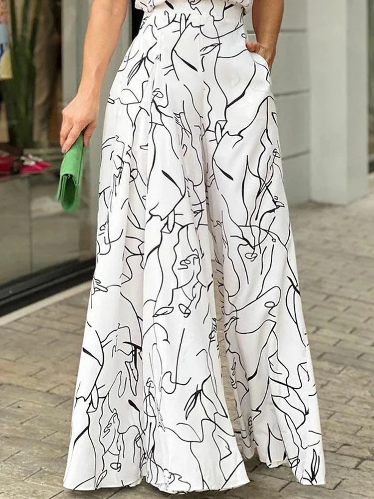 Women's Elegant Waist Halter Jumpsuit Casual Print Tie Sleeveless Wide Leg Long Pant Clothing