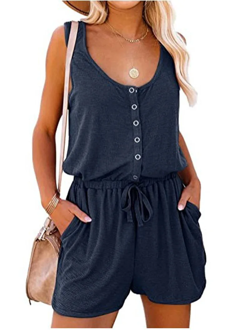 Women's Cross-Border New Sleeveless Jumpsuit With Waist Tied Casual Loose Wide leg Shorts