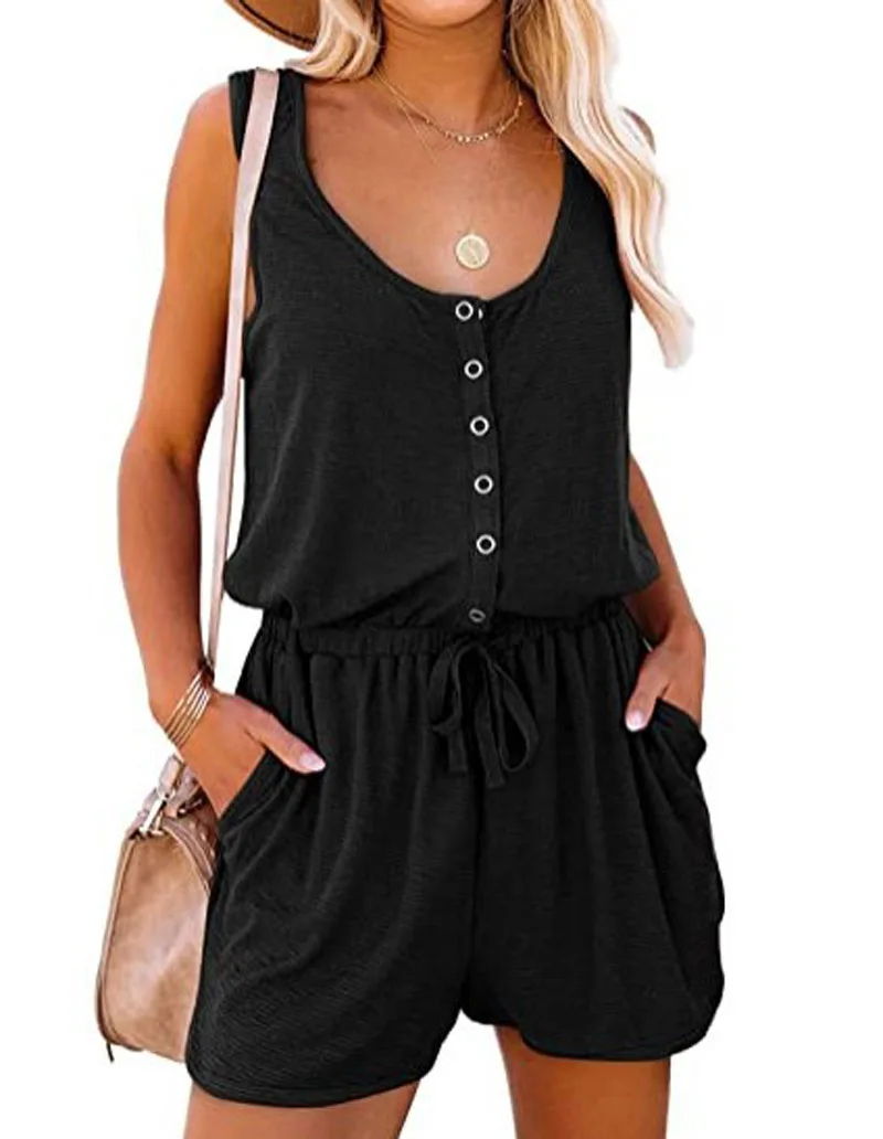 Women's Cross-Border New Sleeveless Jumpsuit With Waist Tied Casual Loose Wide leg Shorts