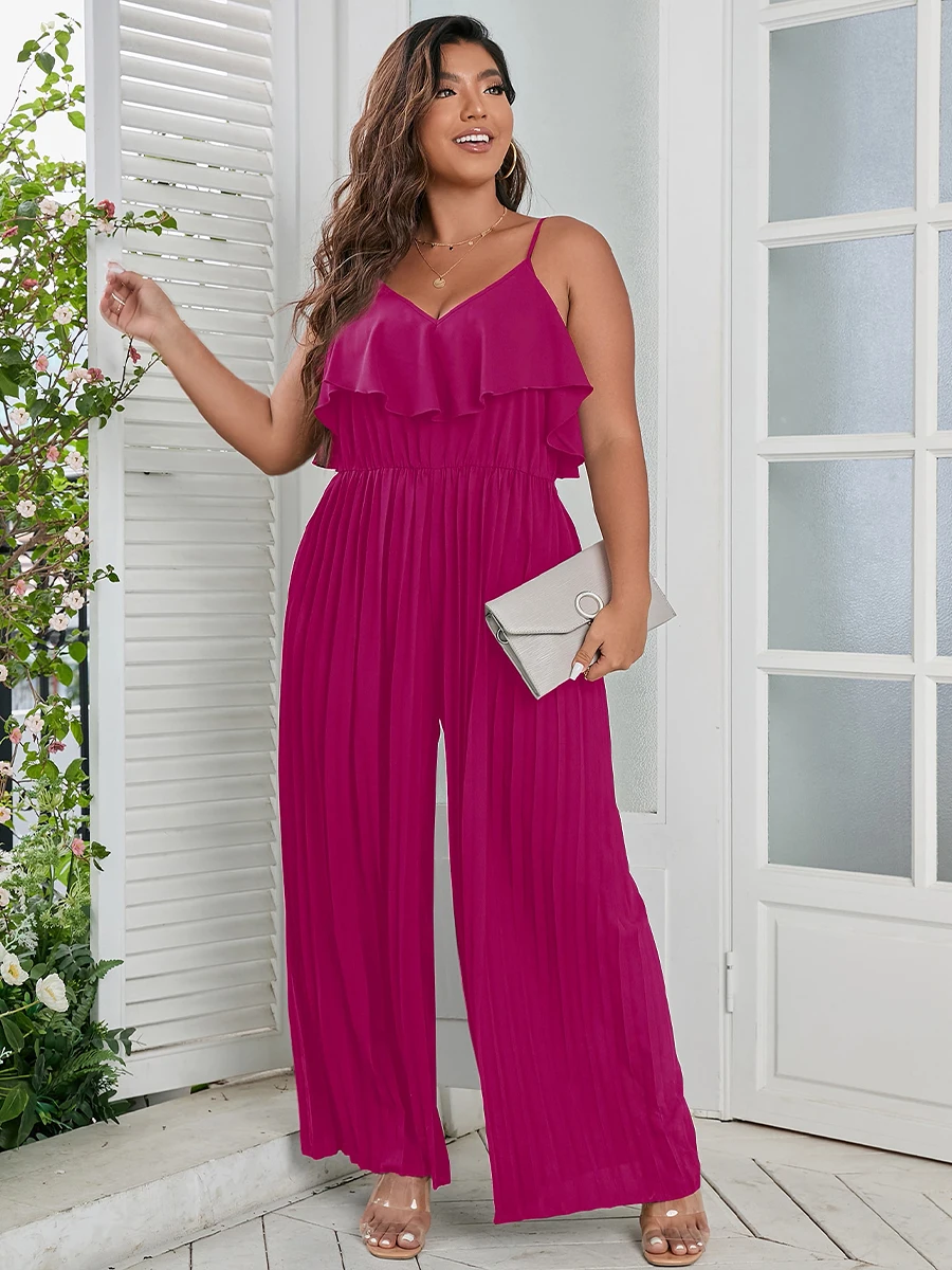 Women's Plus Size Jumpsuit Ruffle Trim Cami Casual Clothing