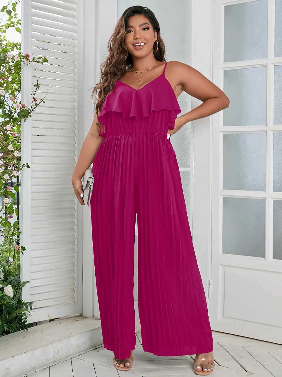 Women's Plus Size Jumpsuit Ruffle Trim Cami Casual Clothing