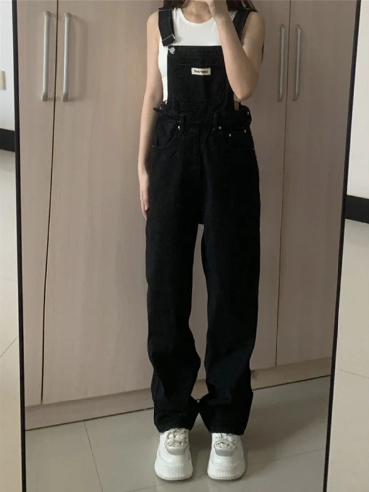 Women Denim Wide Leg Jumpsuits Vintage Casual Side-zipper High Waist Full Length Loose Korean Style Harajuku All-match Fashion