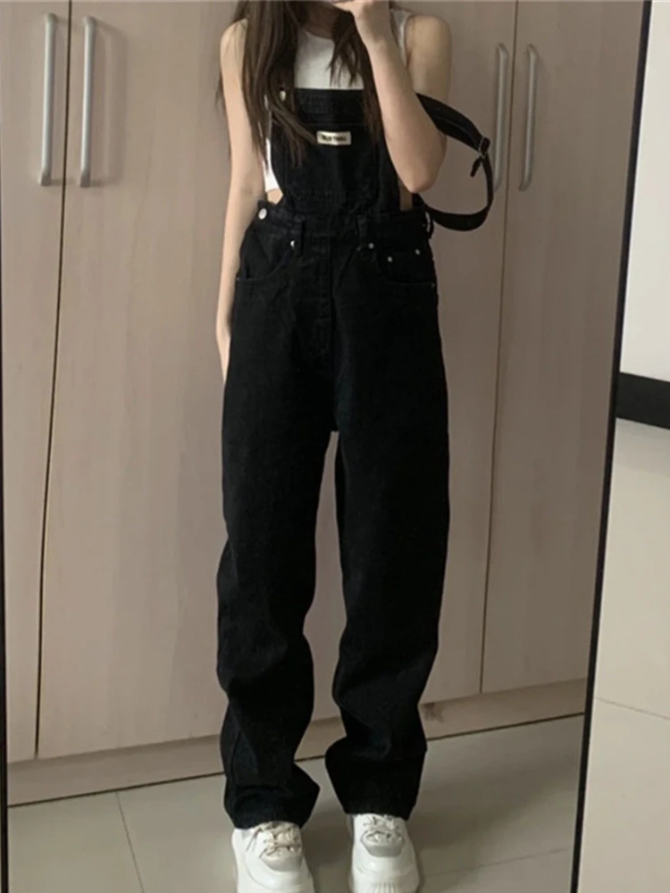 Women Denim Wide Leg Jumpsuits Vintage Casual Side-zipper High Waist Full Length Loose Korean Style Harajuku All-match Fashion