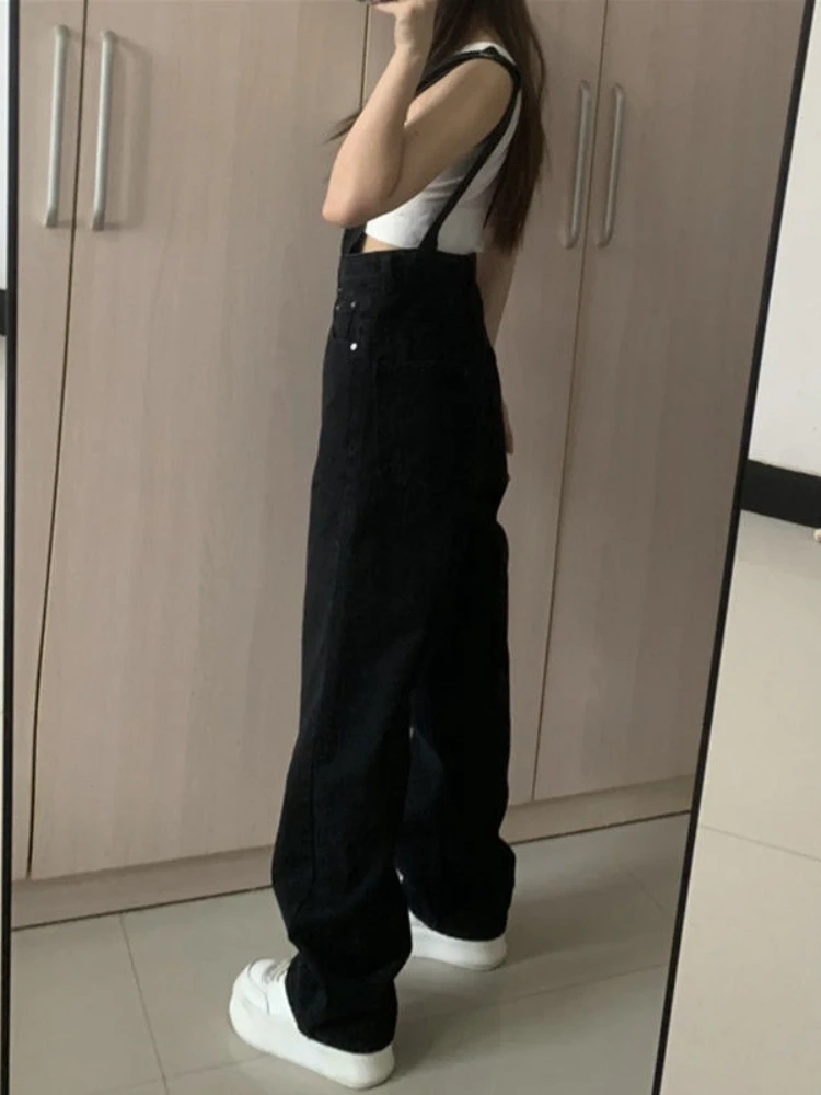 Women Denim Wide Leg Jumpsuits Vintage Casual Side-zipper High Waist Full Length Loose Korean Style Harajuku All-match Fashion