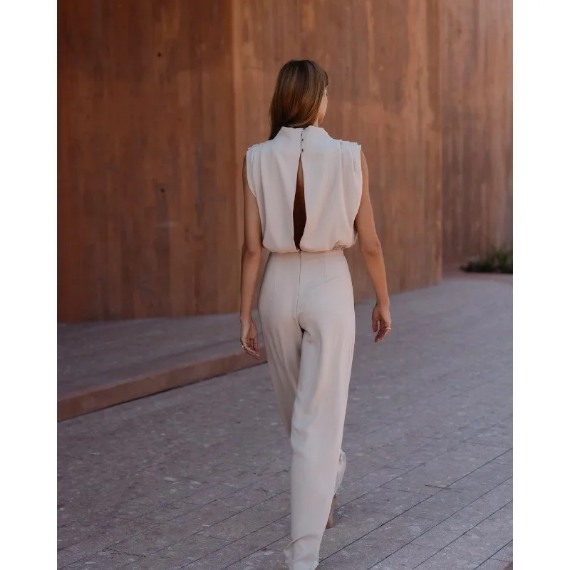 Women Sexy Fashion Sleeveless Turtleneck High Waist Corset Straight Pants Loose Overalls Romper Jumpsuit