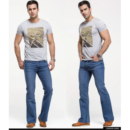 Men's Boot Cut Jeans Slightly Flared Slim Fit Blue Black Trousers Designer Classic Stretch Denim PantsDenim
