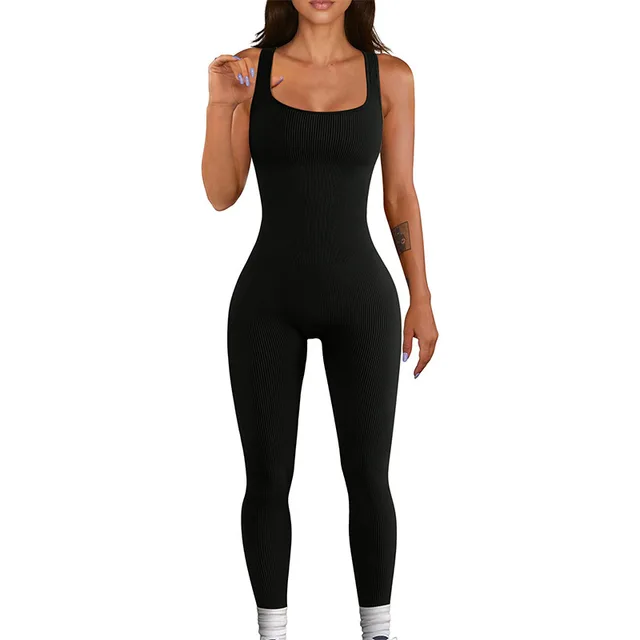 Women Seamless Jumpsuit  Thread High Elasticity Quick Drying Sleeveless Fitness Gym Set