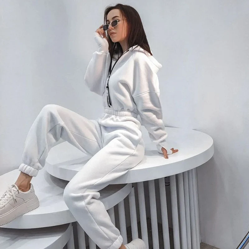 Women Elegant Hoodies Jumpsuit Fashion Long Sleeve One Piece Outfit Warm Overalls Tracksuit