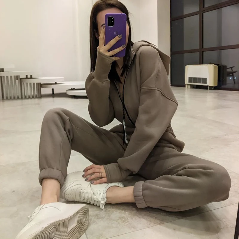 Women Elegant Hoodies Jumpsuit Fashion Long Sleeve One Piece Outfit Warm Overalls Tracksuit