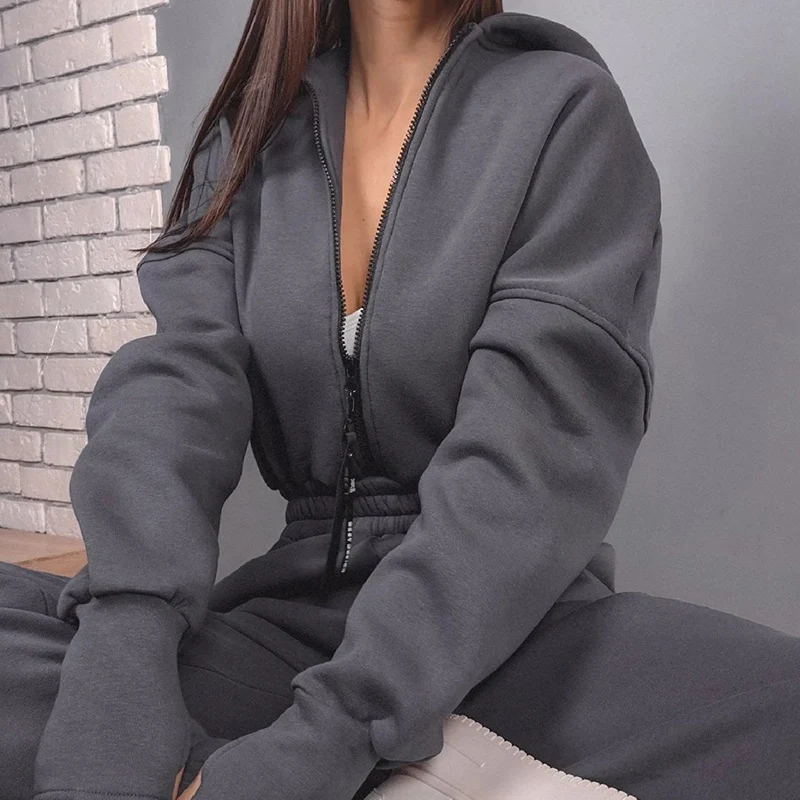 Women Elegant Hoodies Jumpsuit Fashion Long Sleeve One Piece Outfit Warm Overalls Tracksuit