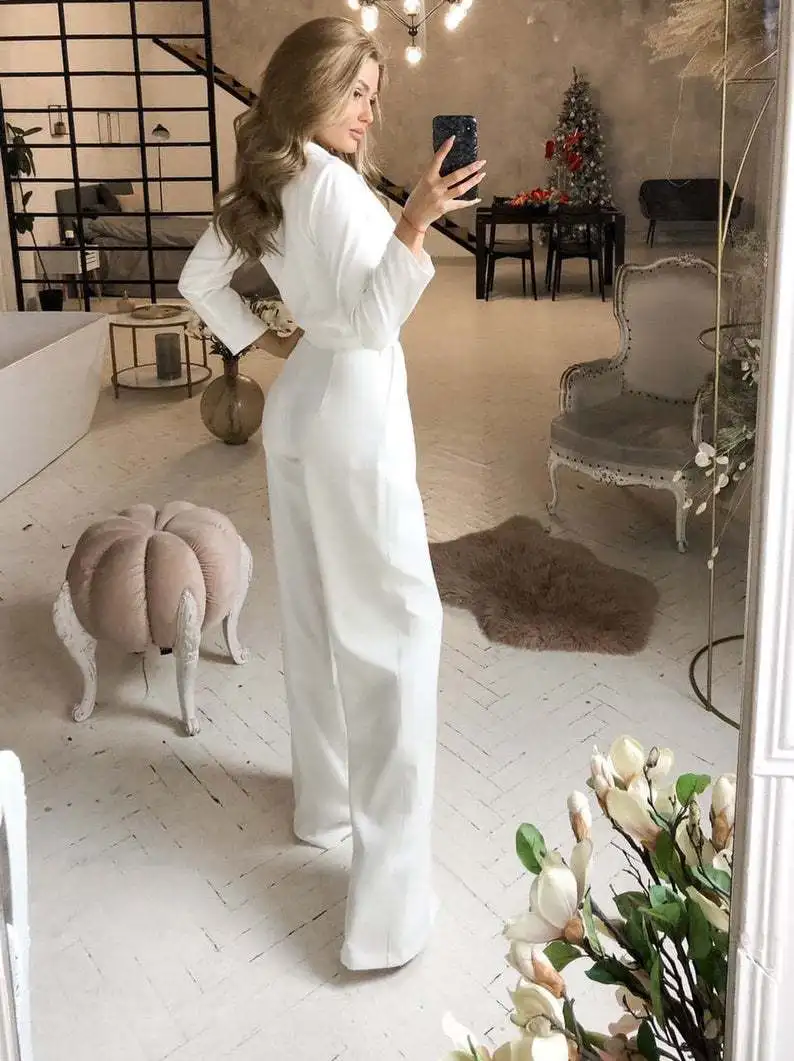 Women Jumpsuit Casual Wide Leg Overalls Bodysuit Sexy V-Neck Slim Jumpsuits