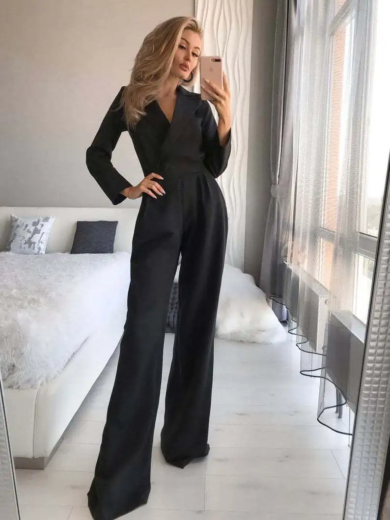 Women Jumpsuit Casual Wide Leg Overalls Bodysuit Sexy V-Neck Slim Jumpsuits