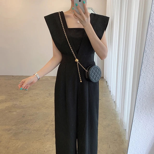 Women Casual Wide Leg Jumpsuit Pants Slim Outfit Sexy Black High Waist Rompers