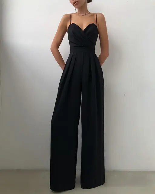 Women Chiffon Sexy Joker Solid Elegant Spaghetti Strap High Waist Wide Leg Jumpsuits