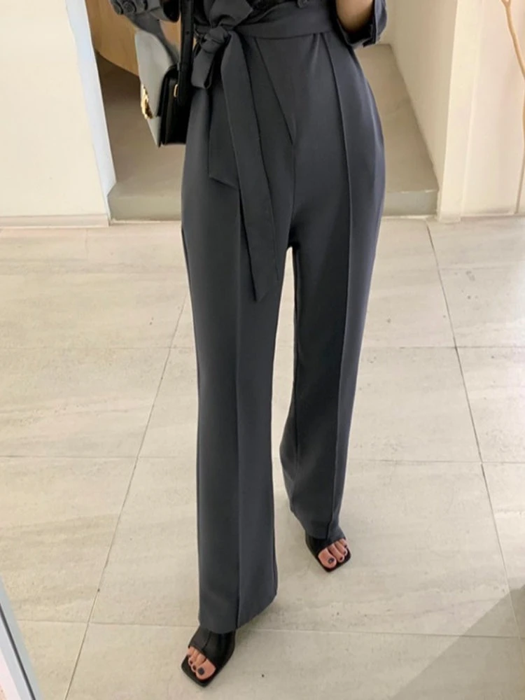 JumpSuits for Women Spring Autumn In Female Chic Elegant Korean Style Lapel Belt Suit Solid Color Long Sleeve Jumpsuits