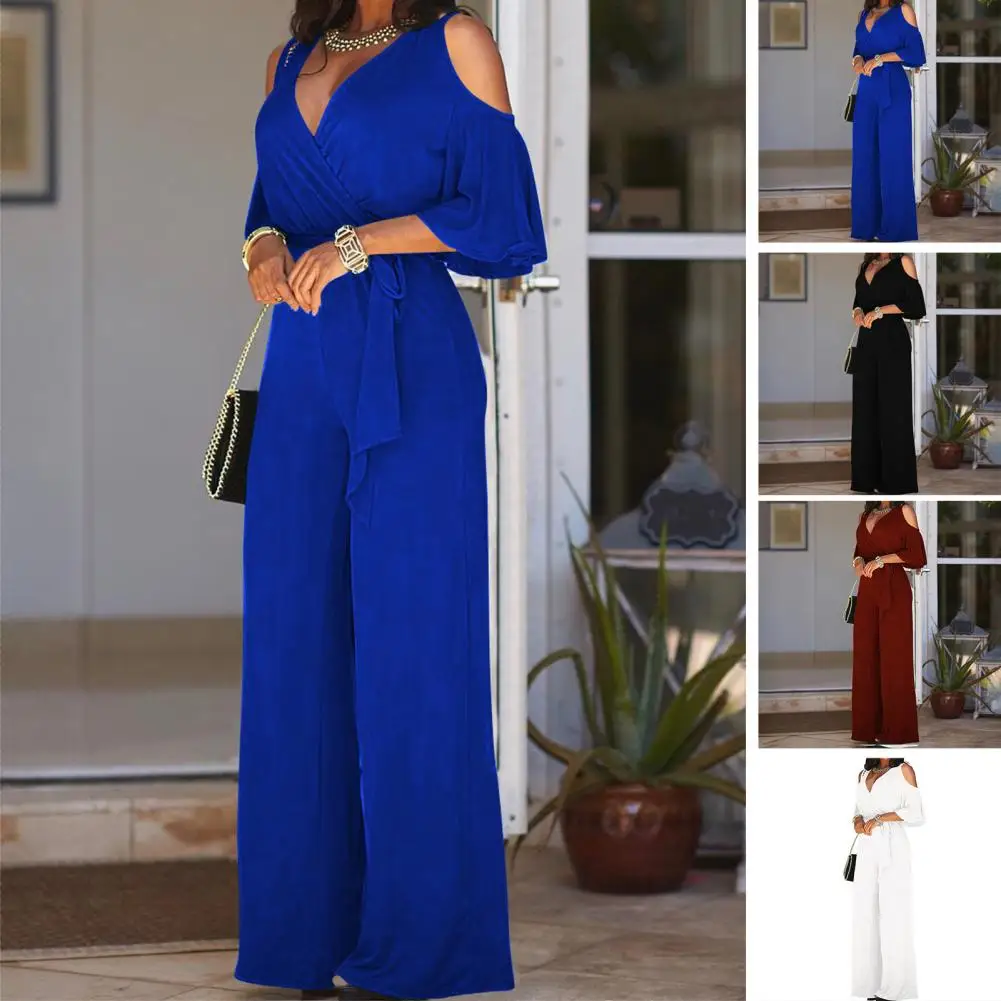 Elegant Women Summer Jumpsuit Loose Summer Jumpsuit Off Shoulder Formal OL Style Summer Jumpsuit  Dress-up