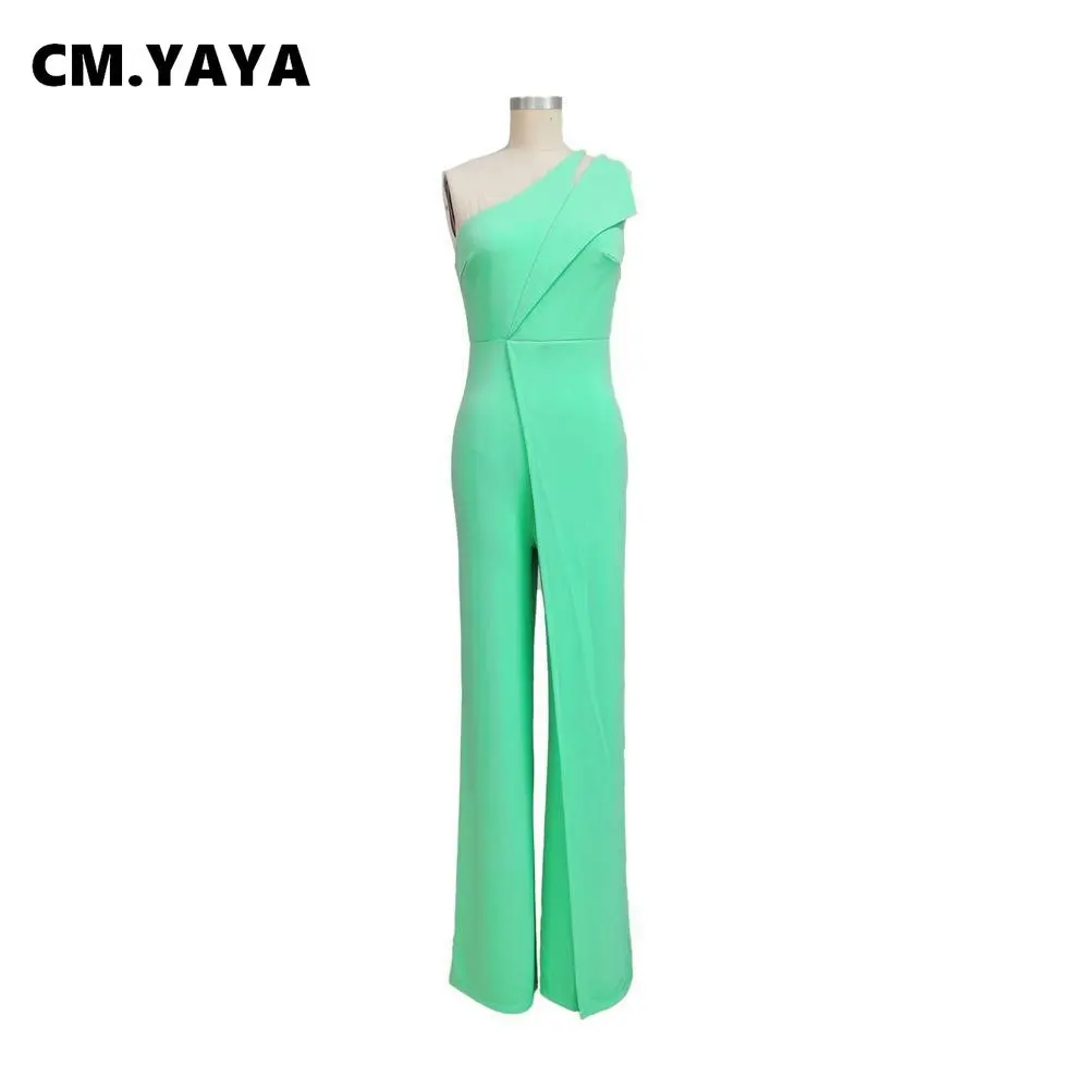 Women One Shoulder Splicing High Waist Straight Jumpsuits Female INS Vintage Chic Fashion One Piece Suit Romper