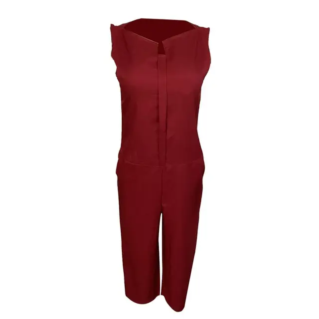 80% HOT SALES！！！Plus Size Women Summer Solid Color V Neck Jumpsuit Harem Pants Sleeveless Romper