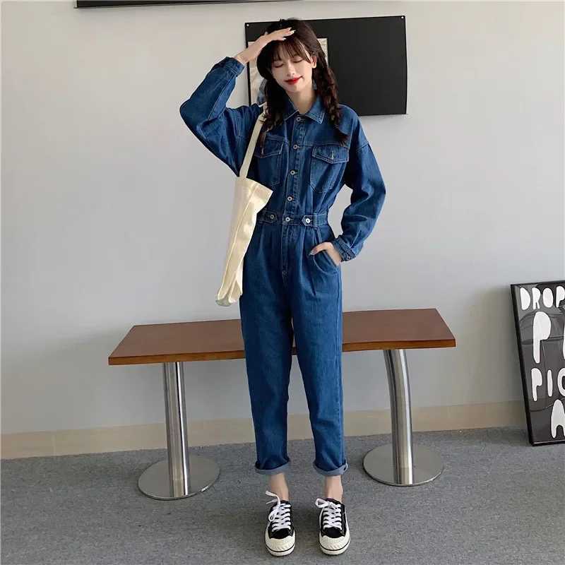 Spring Autumn Women's Pants New One-piece Jumpsuit Work Suit Denim Romper Jumpsuit Overalls Club Outfits - S-2XL