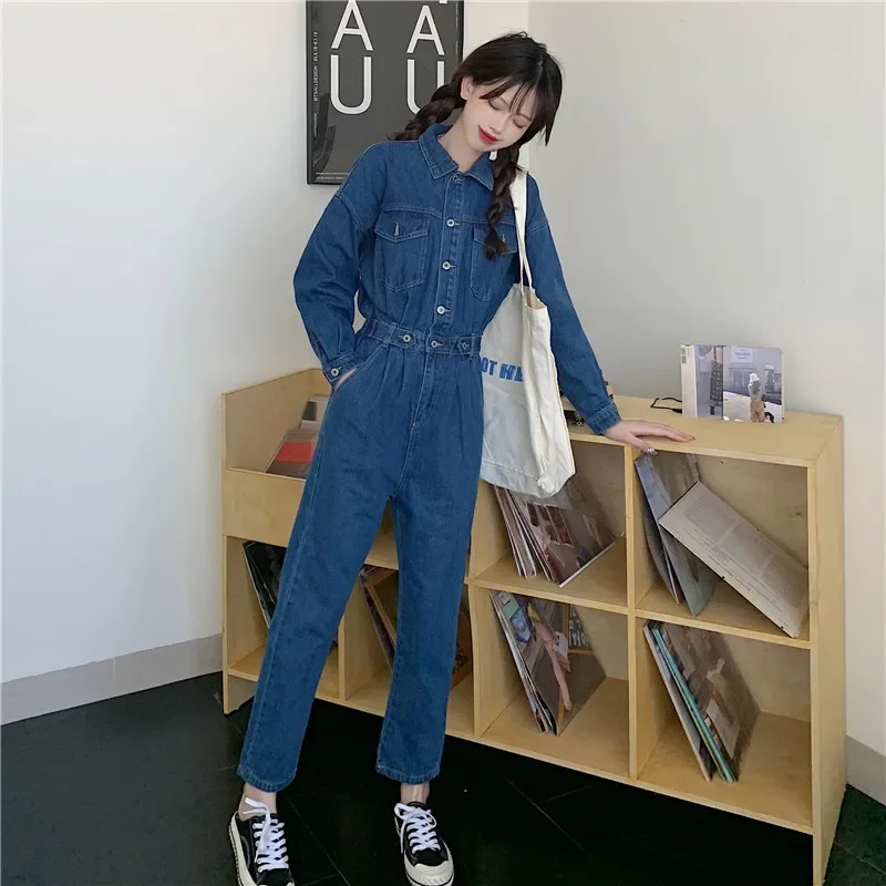 Spring Autumn Women's Pants New One-piece Jumpsuit Work Suit Denim Romper Jumpsuit Overalls Club Outfits - S-2XL