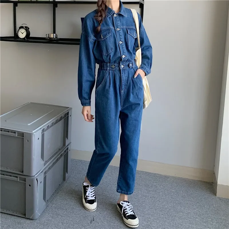 Spring Autumn Women's Pants New One-piece Jumpsuit Work Suit Denim Romper Jumpsuit Overalls Club Outfits - S-2XL