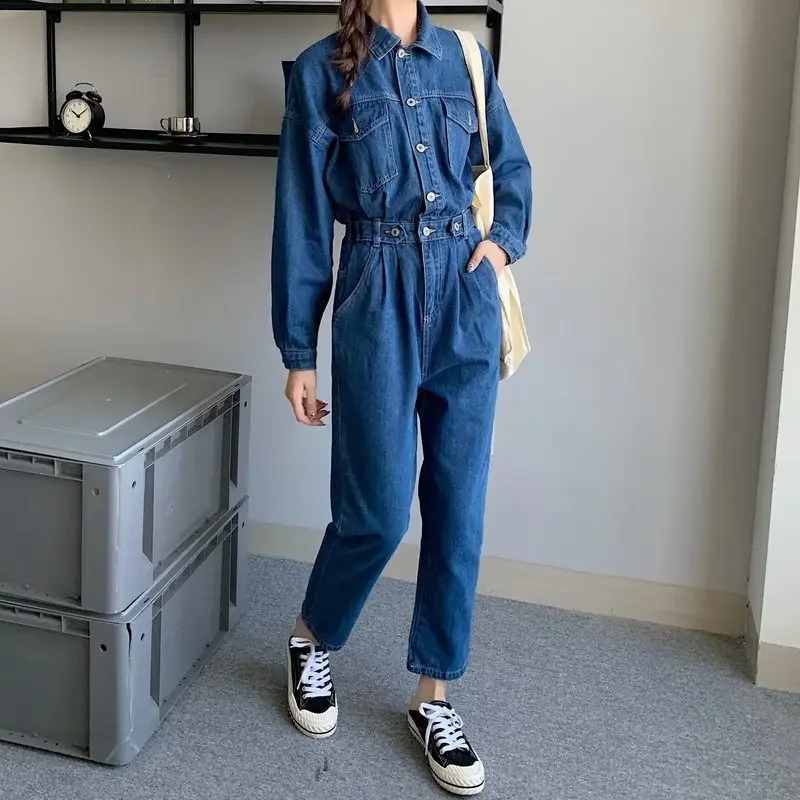 Spring Autumn Women's Pants New One-piece Jumpsuit Work Suit Denim Romper Jumpsuit Overalls Club Outfits - S-2XL