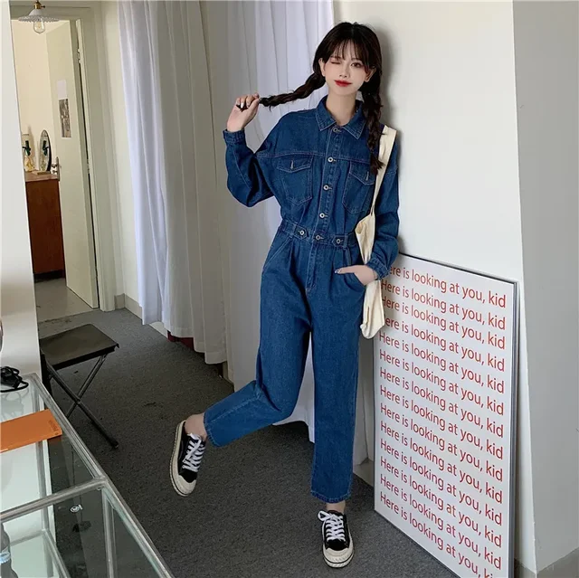 Spring Autumn Women's Pants New One-piece Jumpsuit Work Suit Denim Romper Jumpsuit Overalls Club Outfits - S-2XL