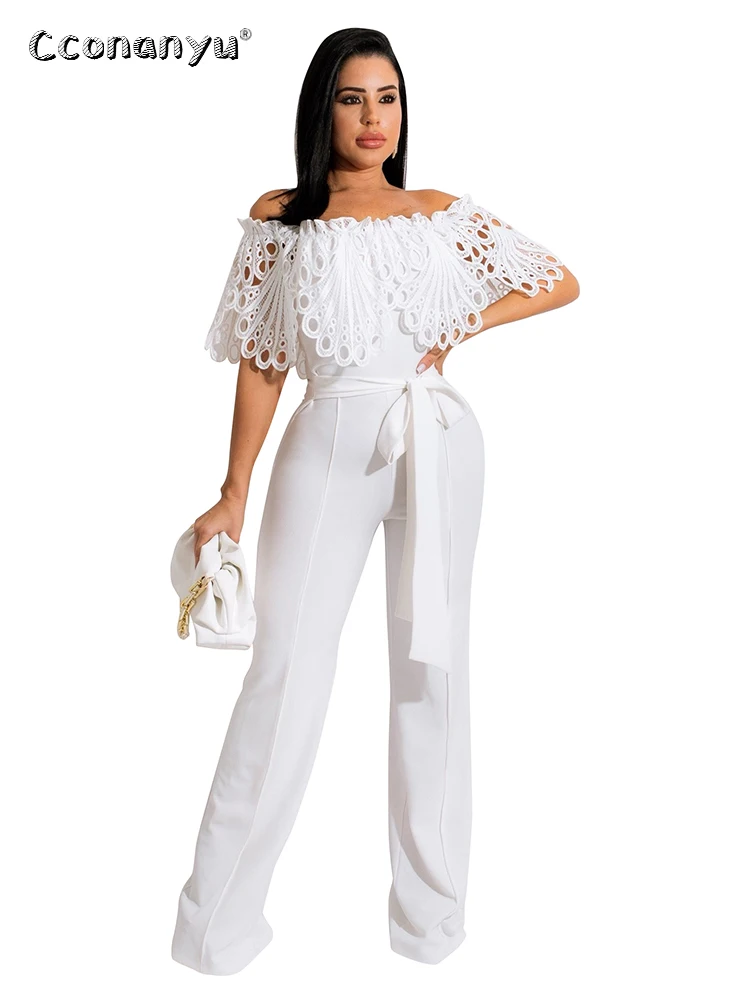 Summer Ruffled Collar Long Pants One Piece Black One Piece Jumpsuit Elegance Casual Wide Leg Rompers Overalls for Women 2022