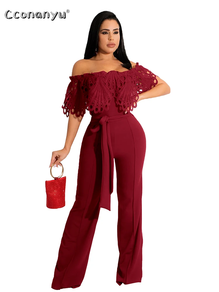 Summer Ruffled Collar Long Pants One Piece Black One Piece Jumpsuit Elegance Casual Wide Leg Rompers Overalls for Women 2022