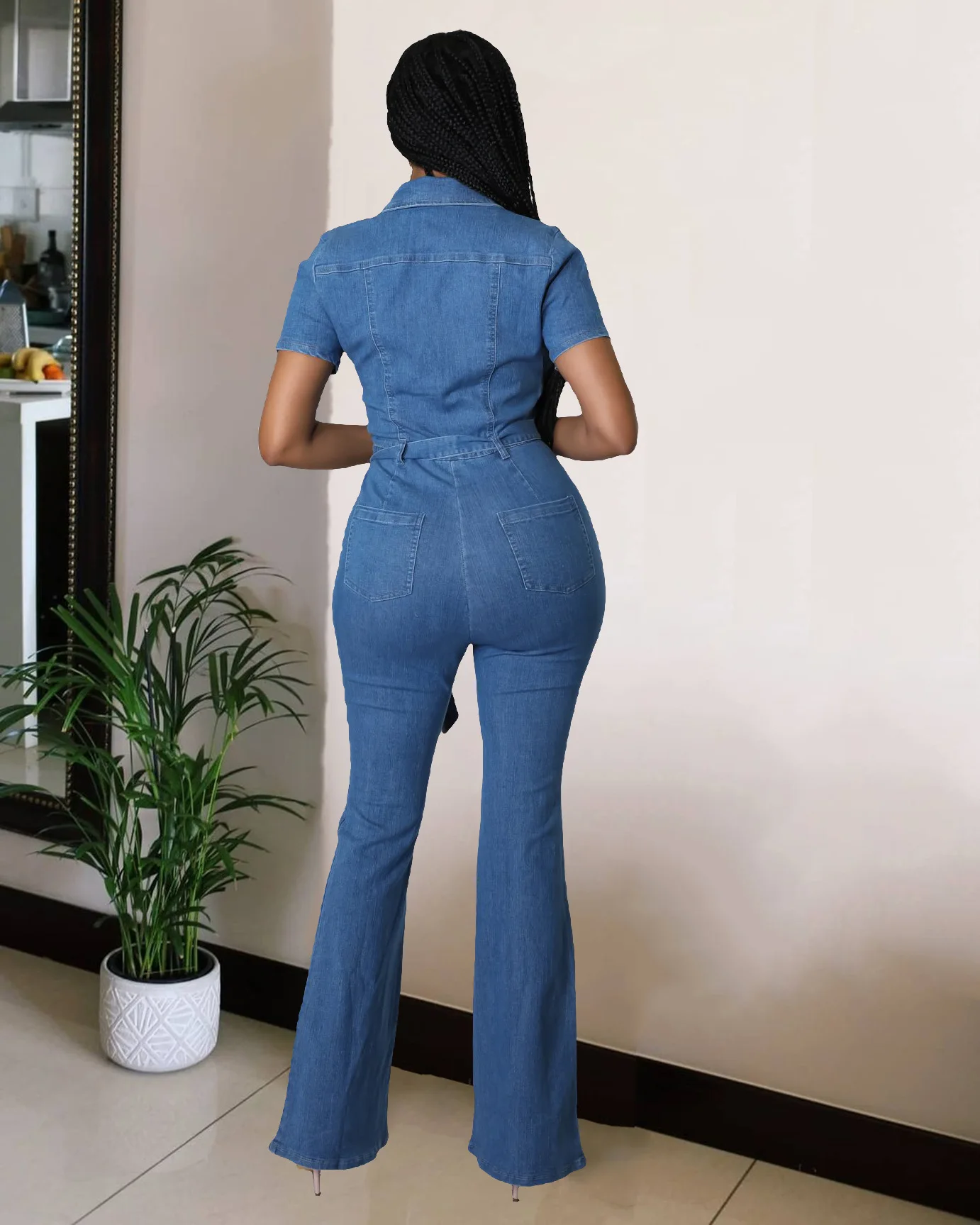 Wide Leg Denim Jumpsuit Sexy Women Turn Down Collar Elegant  Jeans Casual Romper Overalls