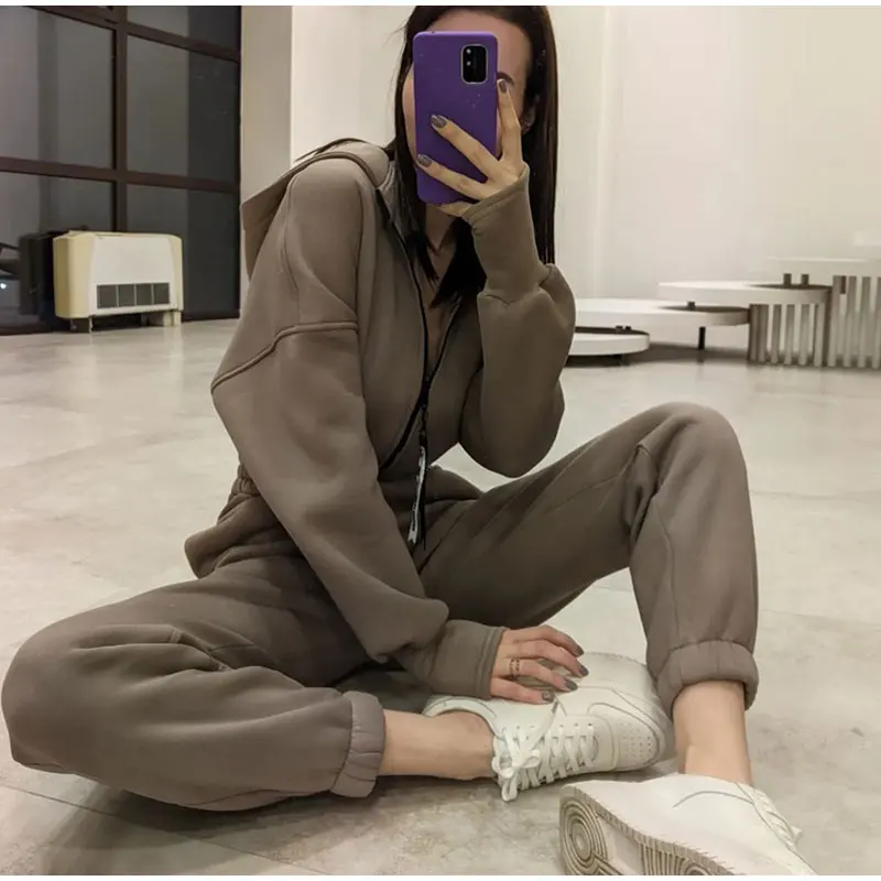 Women Tracksuit Fleece Hooded Jumpsuits Loose Hoodies Playsuits Female Autumn Winter Casual Warm Ladies Sports Jumpsuit Overalls