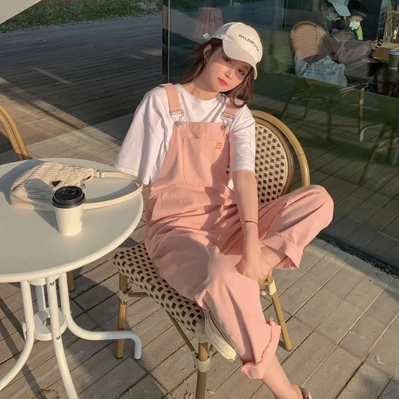 Jumpsuits Women Summer Hot Sale Korean Style Solid Denim Baggy Kawaii Girls Cozy Elegant Holiday College Popular Trendy Retro