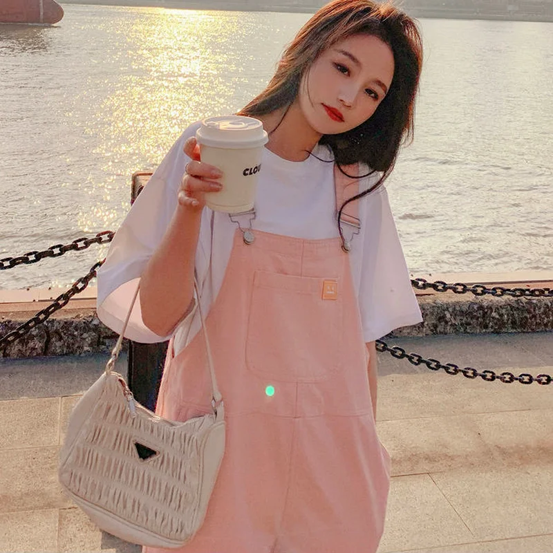 Jumpsuits Women Summer Hot Sale Korean Style Solid Denim Baggy Kawaii Girls Cozy Elegant Holiday College Popular Trendy Retro