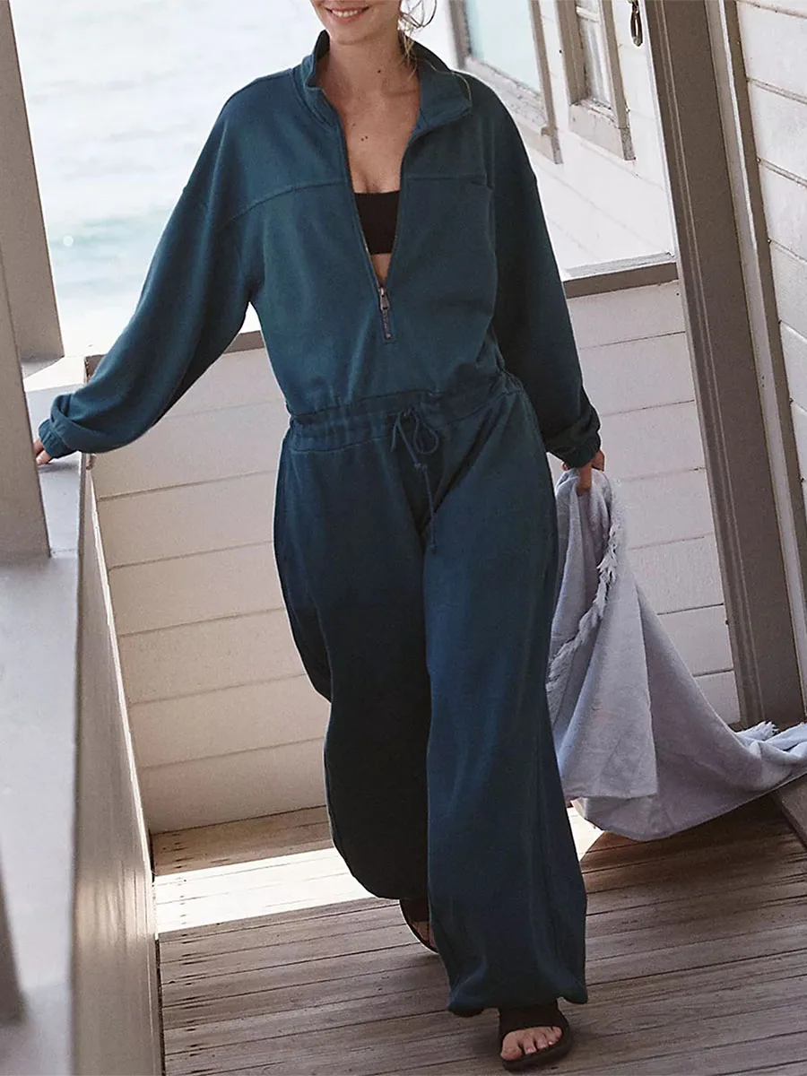 Womens Baggy Wide Leg Jumpsuit with Pockets Oversized Open Back Sleeveless Drawstring Workout  Long Rompers