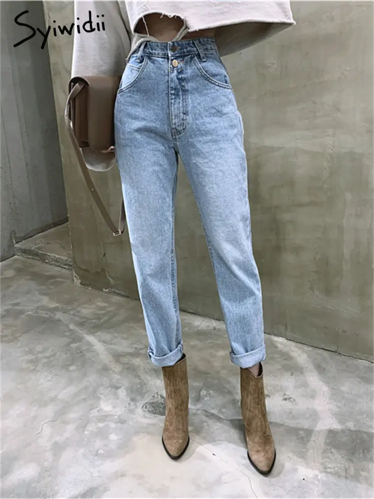 High Waisted Jeans Women Spring High Wiasted Korean Fashion Vintage Straight Jeans Streetwear Casual Chic Jeans